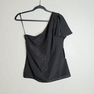 Chic Black One Shoulder Flutter Top XS Flouncey Night Out Elegant Versatile